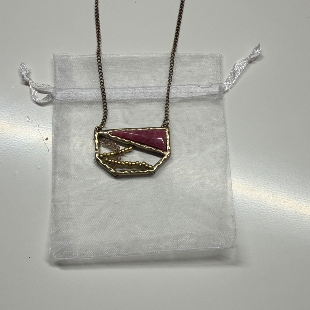 Gold-Tone Geometric Pink Enamel Pendant Necklace - Women Jewelry